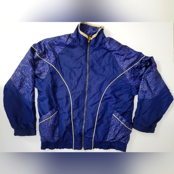 Vintage Cabin Creek Navy Blue and Gold Mock Neck Full Zip windbreaker jacket - Picture 1 of 12